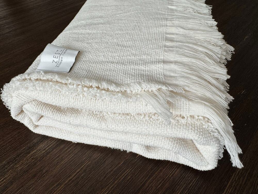 Zest Cream Throw Blanket Lightweight Neutral Soft Woven Yoga Travel Car